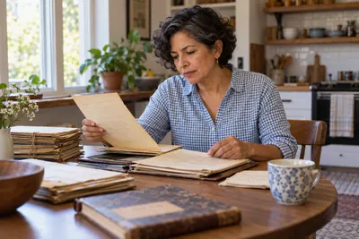 A researcher reviewing historical company documents