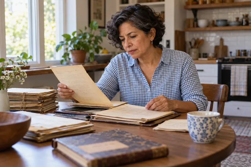 A researcher reviewing historical company documents