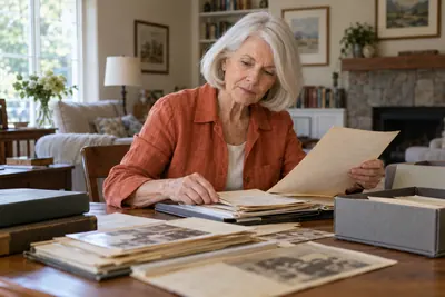 A researcher reviewing historical company documents