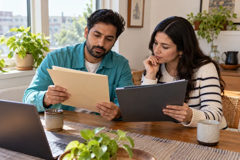 People comparing company documents