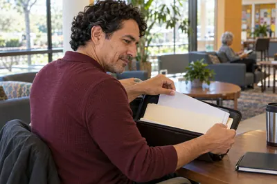 A person preparing for a local office visit