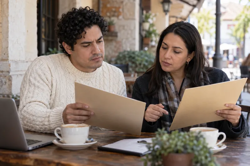 People comparing company documents