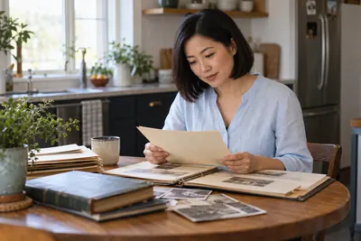 A researcher reviewing historical company documents