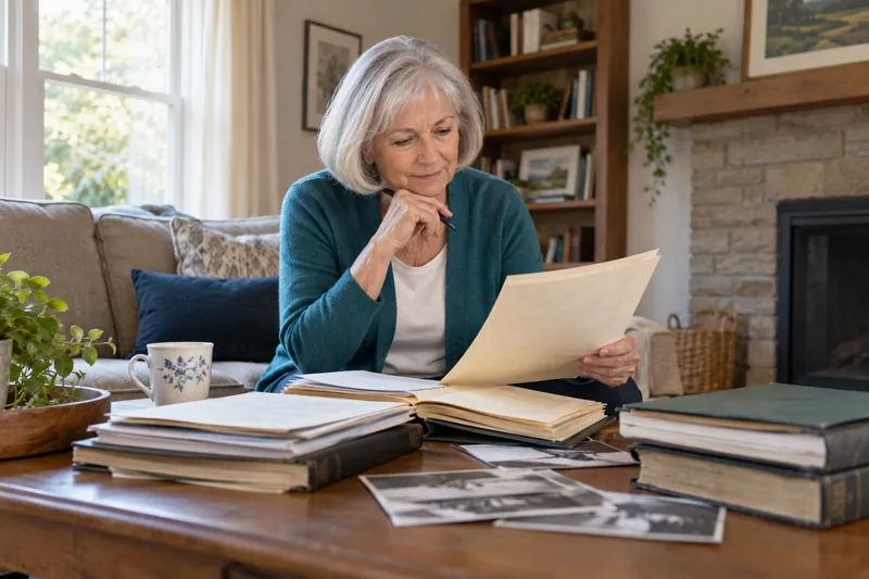 A researcher reviewing historical company documents