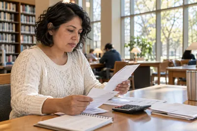 A person comparing household bills and loan costs