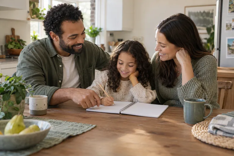 People planning a family expense together