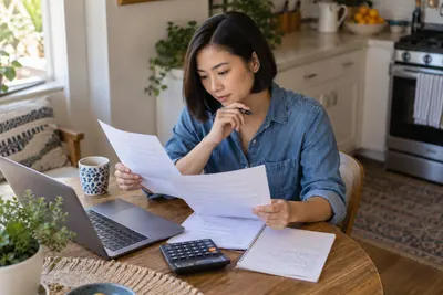 A person comparing optional insurance paperwork