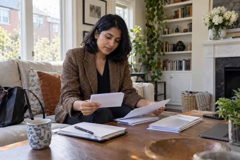 A person preparing documents for a loan application