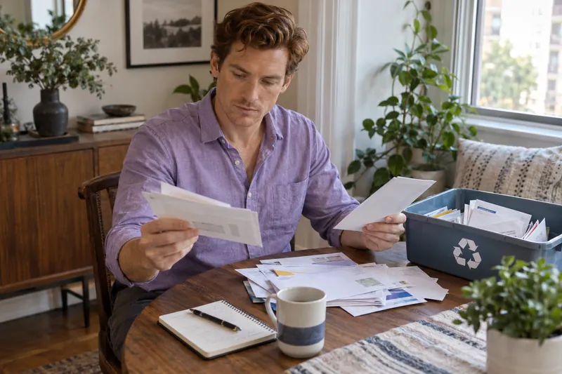 A person sorting unwanted financial mail
