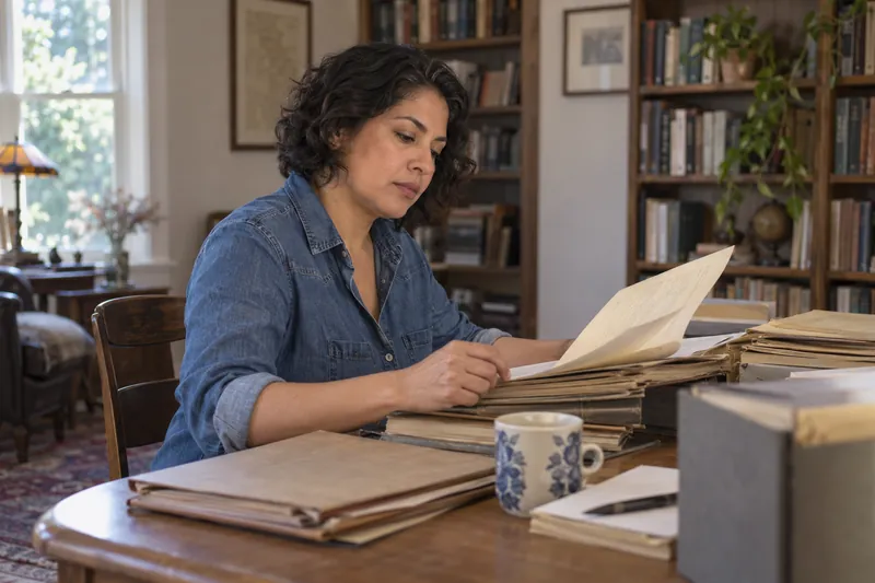 A researcher reviewing historical company documents
