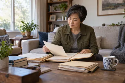 A researcher reviewing historical company documents
