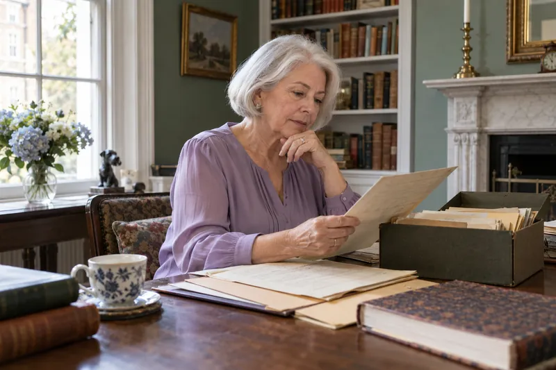 A researcher reviewing historical company documents