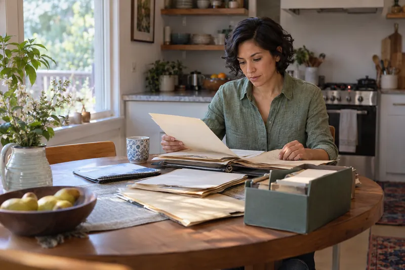 A researcher reviewing historical company documents