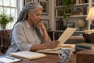 A researcher reviewing historical company documents