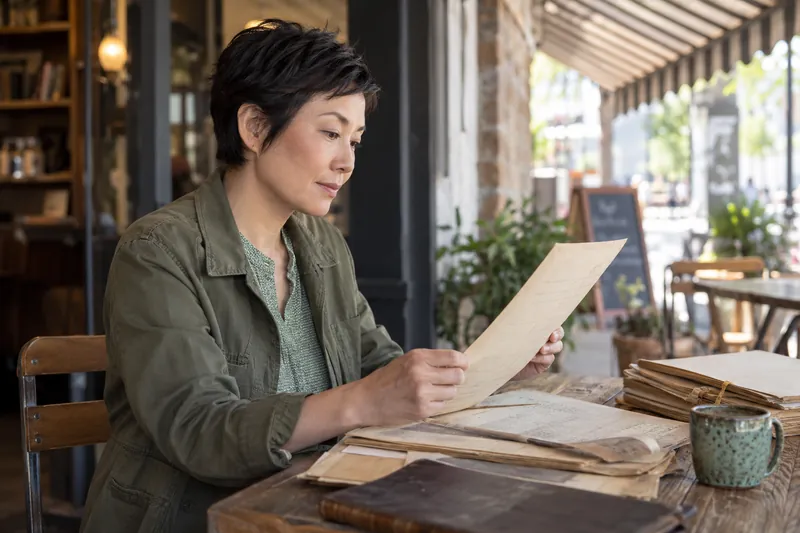 A researcher reviewing historical company documents