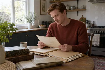A researcher reviewing historical company documents